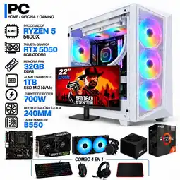 Falabella PC GAMER AMD RYZEN 5 5600X|RTX 5050 6GB|32GB RAM|SSD 1TB|LÍQUIDA 240ML| MONITOR 22 | COMBO 4 EN 1 oferta