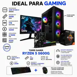 Falabella TORRE GAMER RYZEN 5 5600G - 32GB RAM - SSD 1TB - BOARD A520M - MONITOR 22 FHD oferta