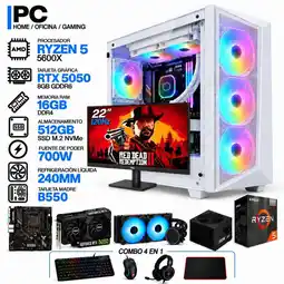 Falabella PC GAMER AMD RYZEN 5 5600X|RTX 5050 6GB|16GB RAM|SSD 512GB|LÍQUIDA 240ML| MONITOR 22 | COMBO 4 EN 1 oferta