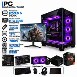Falabella PC GAMER AMD RYZEN 5 5600X|RTX 5060 8GB|32GB RAM|SSD 1TB|LÍQUIDA 240ML| MONITOR 22 | B550 WIFI oferta