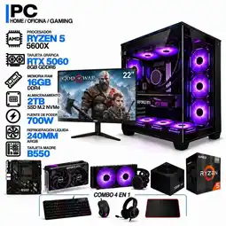 Falabella PC GAMER AMD RYZEN 5 5600X|RTX 5060 8GB|16GB RAM|SSD 2TB|LÍQUIDA 240ML| MONITOR 22 | B550 WIFI oferta