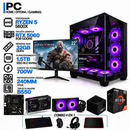 Falabella PC GAMER AMD RYZEN 5 5600X|RTX 5060 8GB|32GB RAM|SSD 1.5TB|LÍQUIDA 240ML| MONITOR 22 | B550 WIFI oferta