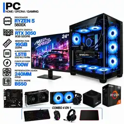 Falabella PC GAMER AMD RYZEN 5 5600X|RTX 3050 6GB|16GB RAM|SSD 1.5TB|LÍQUIDA 240ML | MONITOR 24 | BOARD B550 oferta