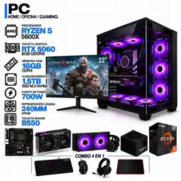 Falabella PC GAMER AMD RYZEN 5 5600X|RTX 5060 8GB|16GB RAM|SSD 1.5TB|LÍQUIDA 240ML| MONITOR 22 | B550 WIFI oferta