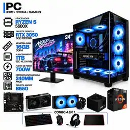 Falabella PC GAMER AMD RYZEN 5 5600X|RTX 3050 6GB|16GB RAM|SSD 1TB|LÍQUIDA 240ML | MONITOR 24 | BOARD B550 oferta