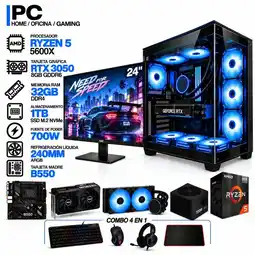 Falabella PC GAMER AMD RYZEN 5 5600X|RTX 3050 6GB|32GB RAM|SSD 1TB|LÍQUIDA 240ML | MONITOR 24 | BOARD B550 oferta