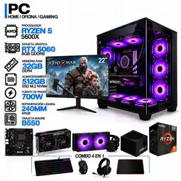 Falabella PC GAMER AMD RYZEN 5 5600X|RTX 5060 8GB|32GB RAM|SSD 512GB|LÍQUIDA 240ML| MONITOR 22 | B550 WIFI oferta