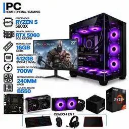 Falabella PC GAMER AMD RYZEN 5 5600X|RTX 5060 8GB|16GB RAM|SSD 512GB|LÍQUIDA 240ML| MONITOR 22 | B550 WIFI oferta