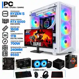 Falabella PC GAMER AMD RYZEN 5 5600X|RTX 5050 6GB|16GB RAM|SSD 1TB|LÍQUIDA 240ML| MONITOR 22 | COMBO 4 EN 1 oferta