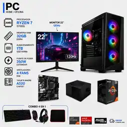 Falabella TORRE GAMER RYZEN 7 5700G - 32GB RAM - SSD 1TB M.2 - 4 FANS RGB - MONITOR 22" 120Hz- COMBO GAMER oferta