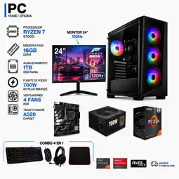 Falabella TORRE GAMER RYZEN 7 5700G - 16GB RAM - SSD 1TB M.2 - 4 FANS RGB - MONITOR 24" 120Hz- 700W 80PLUS oferta