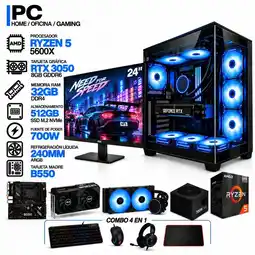 Falabella PC GAMER AMD RYZEN 5 5600X|RTX 3050 6GB|32GB RAM|SSD 512GB|LÍQUIDA 240ML | MONITOR 24 | BOARD B550 oferta