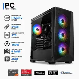 Falabella TORRE GAMER RYZEN 7 5700G - 24GB RAM - SSD 2TB M.2 - FUENTE 350W - 4 FANS RGB oferta