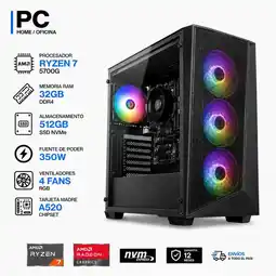 Falabella TORRE GAMER RYZEN 7 5700G - 32GB RAM - SSD 512GB M.2 - FUENTE 350W - 4 FANS RGB oferta