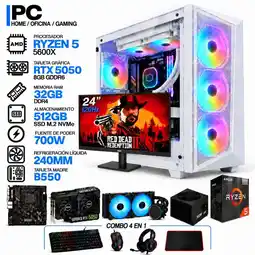 Falabella PC GAMER AMD RYZEN 5 5600X|RTX 5050 6GB|32GB RAM|SSD 512GB|LÍQUIDA 240ML| MONITOR 24 | COMBO 4 EN 1 oferta