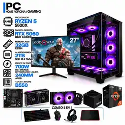 Falabella PC GAMER AMD RYZEN 5 5600X|RTX 5060 8GB|32GB RAM|SSD 2TB|LÍQUIDA 240ML| MONITOR 27 | B550 WIFI oferta