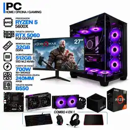 Falabella PC GAMER AMD RYZEN 5 5600X|RTX 5060 8GB|32GB RAM|SSD 512GB|LÍQUIDA 240ML| MONITOR 27 | B550 WIFI oferta
