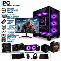 Falabella PC GAMER AMD RYZEN 5 5600X|RTX 5060 8GB|16GB RAM|SSD 1.5TB|LÍQUIDA 240ML| MONITOR 27 | B550 WIFI oferta