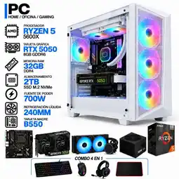 Falabella PC GAMER AMD RYZEN 5 5600X|RTX 5050 6GB|32GB RAM|SSD 2TB|LÍQUIDA 240ML| BOARD B550 | COMBO 4 EN 1 oferta