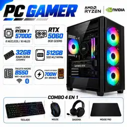 Falabella PC Gamer Ryzen 7 5700G | RTX 5060 8GB GDDR6 | 32GB RAM | 512GB SSD | B550 WIFI+BLUE | COMBO 4 EN 1 oferta