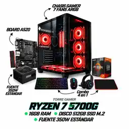 Falabella TORRE GAMER RYZEN 7 5700G - 16GB RAM - 512GB SSD M.2 - CHASIS 7 FANS RGB- REGULADOR Y COMBO 4 EN 1 oferta