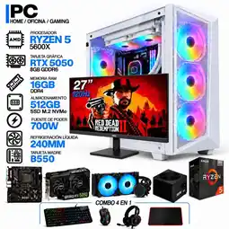 Falabella PC GAMER AMD RYZEN 5 5600X|RTX 5050 6GB|16GB RAM|SSD 512GB|LÍQUIDA 240ML| MONITOR 27 | COMBO 4 EN 1 oferta