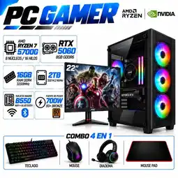 Falabella PC Gamer Ryzen 7 5700G | RTX 5060 8GB GDDR6 | 16GB RAM | 2TB SSD | MONITOR 22| B550 WIFI+BLUE oferta