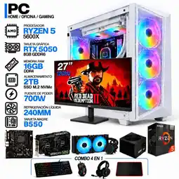 Falabella PC GAMER AMD RYZEN 5 5600X|RTX 5050 6GB|16GB RAM|SSD 2TB|LÍQUIDA 240ML| MONITOR 27 | COMBO 4 EN 1 oferta