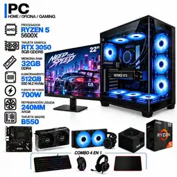 Falabella PC GAMER AMD RYZEN 5 5600X|RTX 3050 6GB|32GB RAM|SSD 512GB|LÍQUIDA 240ML | MONITOR 22 | BOARD B550 oferta