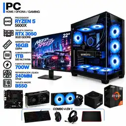 Falabella PC GAMER AMD RYZEN 5 5600X|RTX 3050 6GB|16GB RAM|SSD 1TB|LÍQUIDA 240ML | MONITOR 22 | BOARD B550 oferta