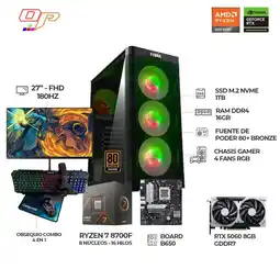 Falabella COMPUTADOR GAMER RYZEN 7 8700F / RTX 5060 8GB / 16GB / 1TB / 27”180Hz + COMBO 4 EN 1 + WIFI oferta
