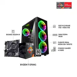 Falabella PC GAMER R7 5700G BOARD A520M-K 16GB RAM DDR4 SSD 1TB+HDD1TB oferta