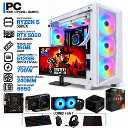 Falabella PC GAMER AMD RYZEN 5 5600X|RTX 5050 6GB|16GB RAM|SSD 512GB|LÍQUIDA 240ML| MONITOR 24 | COMBO 4 EN 1 oferta