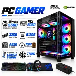 Falabella PC GAMER AMD RYZEN 5 5500|RTX 5060 8GB|32GB RAM|SSD 512GB|LÍQUIDA 240ML|COMBO 4 EN 1|REGULADOR oferta