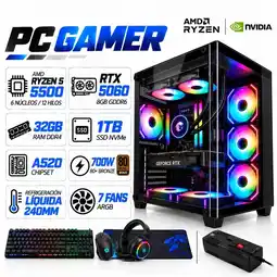 Falabella PC GAMER AMD RYZEN 5 5500|RTX 5060 8GB|32GB RAM|SSD 1TB|LÍQUIDA 240ML|COMBO 4 EN 1|REGULADOR oferta