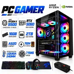 Falabella PC GAMER AMD RYZEN 5 5500|RTX 5060 8GB|16GB RAM|SSD 2TB|LÍQUIDA 240ML|COMBO 4 EN 1|REGULADOR oferta