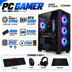 Falabella PC Gamer Ryzen 7 5700G | RTX 5060 8GB GDDR6 | 16GB RAM | 512GB SSD | B550 WIFI+BLUE | COMBO 4 EN 1 oferta