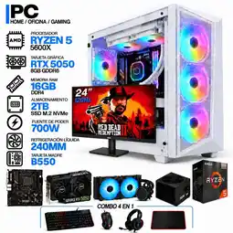 Falabella PC GAMER AMD RYZEN 5 5600X|RTX 5050 6GB|16GB RAM|SSD 2TB|LÍQUIDA 240ML| MONITOR 24 | COMBO 4 EN 1 oferta