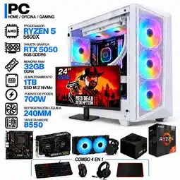 Falabella PC GAMER AMD RYZEN 5 5600X|RTX 5050 6GB|32GB RAM|SSD 1TB|LÍQUIDA 240ML| MONITOR 24 | COMBO 4 EN 1 oferta