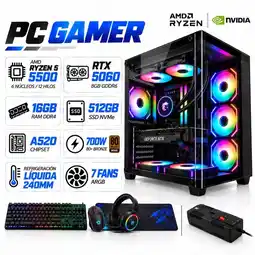 Falabella PC GAMER AMD RYZEN 5 5500|RTX 5060 8GB|16GB RAM|SSD 512GB|LÍQUIDA 240ML|COMBO 4 EN 1|REGULADOR oferta