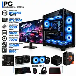 Falabella PC GAMER AMD RYZEN 5 5600X|RTX 3050 6GB|16GB RAM|SSD 512GB|LÍQUIDA 240ML | MONITOR 27 | BOARD B550 oferta