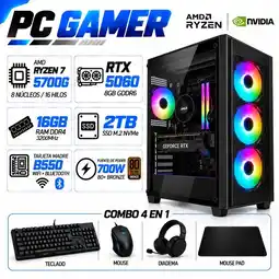 Falabella PC Gamer Ryzen 7 5700G | RTX 5060 8GB GDDR6 | 16GB RAM | 2TB SSD | B550 WIFI+BLUE | COMBO 4 EN 1 oferta