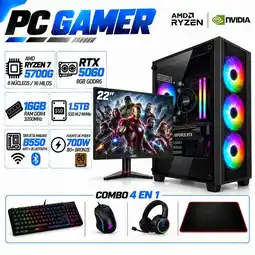 Falabella PC Gamer Ryzen 7 5700G | RTX 5060 8GB GDDR6 | 16GB RAM | 1.5TB SSD | MONITOR 22| B550 WIFI+BLUE oferta