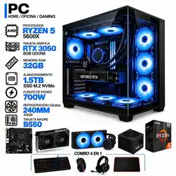 Falabella PC GAMER AMD RYZEN 5 5600X|RTX 3050 6GB|32GB RAM|SSD 1.5TB|LÍQUIDA 240ML| BOARD B550 | COMBO 4 EN 1 oferta
