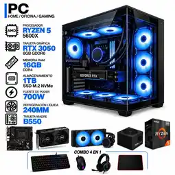 Falabella PC GAMER AMD RYZEN 5 5600X|RTX 3050 6GB|16GB RAM|SSD 1TB|LÍQUIDA 240ML| BOARD B550 | COMBO 4 EN 1 oferta
