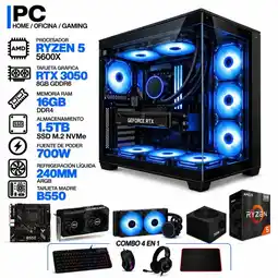 Falabella PC GAMER AMD RYZEN 5 5600X|RTX 3050 6GB|16GB RAM|SSD 1.5TB|LÍQUIDA 240ML| BOARD B550 | COMBO 4 EN 1 oferta