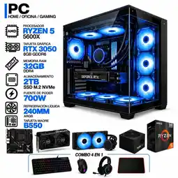 Falabella PC GAMER AMD RYZEN 5 5600X|RTX 3050 6GB|32GB RAM|SSD 2TB|LÍQUIDA 240ML| BOARD B550 | COMBO 4 EN 1 oferta