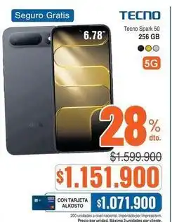 Alkosto - tecno spark 50 256 gb