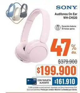 Alkosto Sony - audífonos on ear wh-ch520 oferta