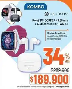 Alkosto Esenses - reloj sw-copper 43.68 mm + audífonos in ear tws-81 oferta